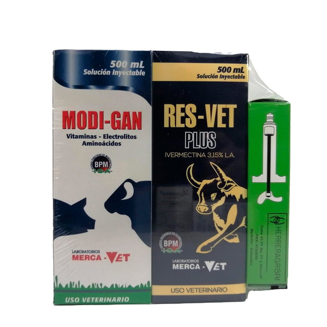 COMBO 2 MODIGAN 500 ML + 1 IVERMECTINA RES VET PLUS LITRO + 1 JERINGA 20 CC THOR